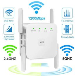 AC1200M Dual Frequency Repeater Wireless Signal Amplifier 5G High Power Wall Extender AP Transmitter White