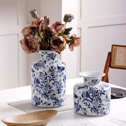 Vases Blue And White Porcelain Vase Green Plant Dry Flower Arrangement Ceramic Living Room Foyer Decoration Ornament