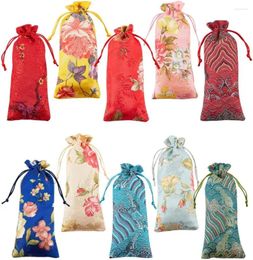 Storage Bags 200X Chinese Style Silk Drawstring Flower Floral Wave Pattern Brocade Pouches Jewellery And Coin Storage.Gift Candy Packaging