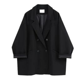 Vintage Large Size Blazer Women Office Ladies Suit Spring Autumn Long Sleeve Oversized Korean Chic Jacket Casual Black 240318