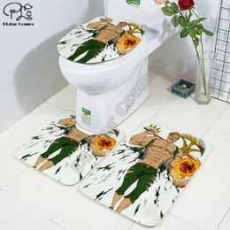 Toilet Seat Covers Pattern Elements 3D Printed Bathroom Pedestal Rug Lid Cover Bath Mat Set Drop Style-3