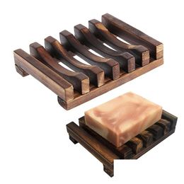 Soap Dishes Natural Wooden Bamboo Dish Tray Holder Storage Rack Box Container For Bath Shower Plate Bathroom Drop Delivery Home Garden Otvij