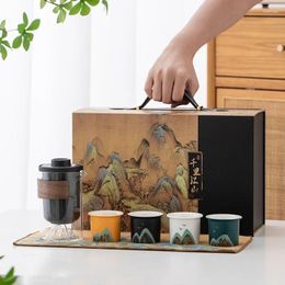 Teaware Sets Thousand-Li Landscape Travel Portable Quick Cup Tea Set Porcelain Chinese Ceramic