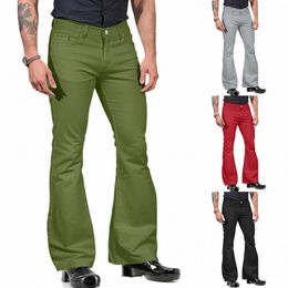 male Fi Casual Solid Colour Pocket Suit Pant Bell Bottoms Casual Pants Plush House Y5ZO#