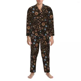 Home Clothing Vintage Steampunk Sleepwear Autumn Gears Style Oversize Pajama Set Men Long Sleeve Trendy Leisure Graphic Suit