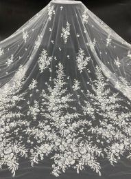 accessories 2023 New Bride Lace Fabric Flower Leaf Luxury Beaded Sequins Wedding Dress Advanced Custom Sewing Fabric RS4892