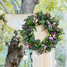 Decorative Flowers Spring Wreath Artificial Flower For Front Door Wall Hanging Eucalyptus Leaves Party Home Holiday
