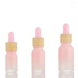 Storage Bottles 5/10/15/20 ML Pink Frosted Glass Bottle With Pipette Dropper Essential Oil Cosmetic Essence Packing