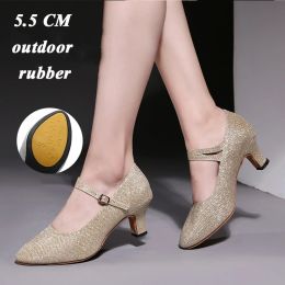 Sandals Maogu Latin Dance Shoes Lady Closed Toe Salsa Pumps Low Heels Sandals Ballroom Dancing Shoes for Women Zapatos Mujer 5.5cm Heels