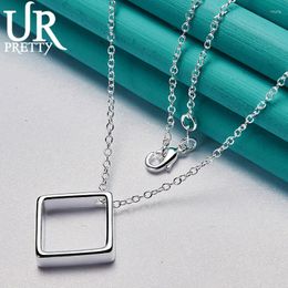 Pendants URPRETTY 925 Sterling Silver Square Circle Pendant Necklace 16/18/20/22/24/26/28/30 Inch Chain For Woman Wedding Jewellery