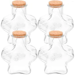 Vases 4pcs Glass Bottles Spell Jars Drifting Wishing With Cork Stopper (Pentagram Shape)