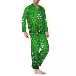 Home Clothing Green Mandala Pyjama Set Vintage Floral Print Soft Sleepwear Male Long Sleeves Casual Loose Daily Two Piece Suit Big Size