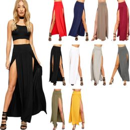 Arrival High Waisted Sexy Womens Double Slits Summer Solid Long Maxi Skirt Wholesale 51 240328