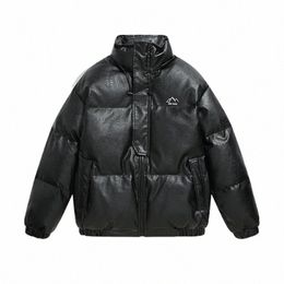 hip Hop Oversized Mens Pu Leather Parkas Jacket Streetwear Harajuku Cott Padded Warm Outwear a5FY#