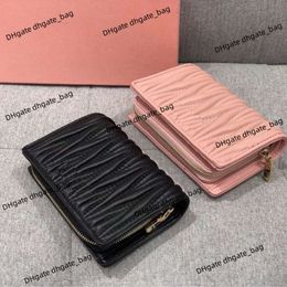 Designer bag women's classic Sweet Pleated Sheepskin Wallet Short True Pickup Card Clip Pink Two Fold Big Money Bag