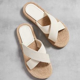 Slippers Handmade womens household linen cutting Str sandals casual outdoor cross cut summer beach wearing flat shoes H240328