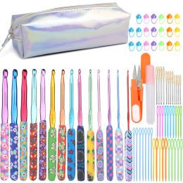 Knitting TLKKUE Knitting Crochet Hooks Set With Bag Wool Yarn Knitting Kits Crochet Knit Tool Set Hand Sewing Hook For Sweater Scarf