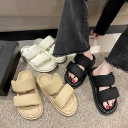Slippers Thick Sole Cool Open Toe Summer Women New Fashion Candy Color Solid Cloud Slides Slip on Beach Casual Flip Flops H240328