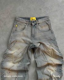 Men's Jeans Mens Y2k Hip Hop Distressed Vintage Bag Jeans Black Pants Harajuku Gothic High Waist Wide Leg Trousers J240328