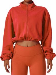 women Y2k Zipper Cardigan Sweatshirt Spring Summer Solid Colour Sporty Style Loose Hoodie Lg Sleeve Retro Short Jackets Coat x8rt#