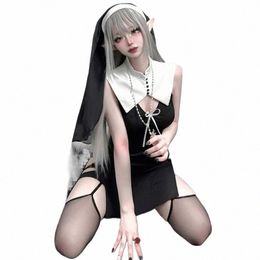 nun Cosplay Costume Women Fancy Sexy Lingerie Maid Dr Set Halen Party Roleplay Outfit Black Uniform Adult Sisters Dres 02IO#