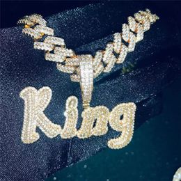 Hip Hop Custom Name Cubic Zircon Iced Out Letters Chain Pendants Necklaces For Men Jewelry Cuban Chain1908