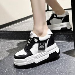 Casual Shoes Krasovki 8.5cm Genuine Leather Women Spring Autumn Summer White Hidden High Heels Chunky Sneakers Ins Platform Wedge