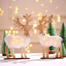 Christmas Decorations Wooden Decorative Articles Office Desktop Elk Male Female White Hair Shining Trinket Window Decoration Ornaments