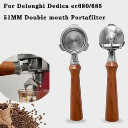 51mm Stainless Steel 3 Ears Portafilter for Delonghi Dedica Ec680/685 Coffee Machine Double Mouth Split Coffee Handle Utensils 240313