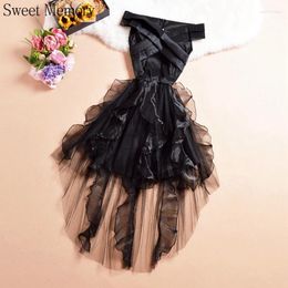 Party Dresses O1065 Boat Neck Evening Sweet Memory Women Blue Black White Red High Low Prom Dress Girl Organza Performance Gown