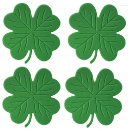 Table Mats 4Pcs St. Patrick's Day Silicone Green Drink Coasters Kit Non-Slip Insulations Tea Cup Coffee