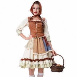 halen Adult Little Red Riding Hood Stage Play Idyllic Manor Farm Maid Party Costume G0bj#