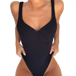 Women's Swimwear DEKA Women Cut Out One Piece Swimsuit Sexy Solid Backless Linked Monokini Halter Beach Wear Summer Bathing Suits