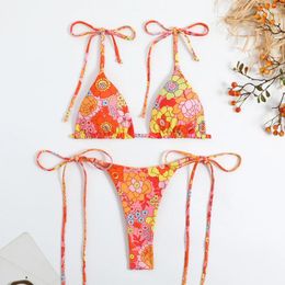 Women's Swimwear Floral Print Bikini Set Women Brazilian Bandage Bikinis G-String Summer Sexy Beach Wear Swimming Two Piece Bathing Suit