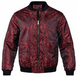 men Red Black Zipper Jacket Jacquard Coat Baseball Uniform for Man Accories Casual Pasiley Lg Sleeves Sport Fall Streetwear j8l2#