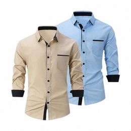 men Formal Shirt Colorblock Plaid Print Men's Spring Shirt Slim Fit Lg Sleeve Cardigan Coat for Streetwear Busin Casual r9Uk#