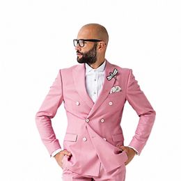 Verão terno masculino rosa duplo breasted pico lapela casamento noivo terno fi blazer masculino casual duas peças jaqueta calças k7i1 #