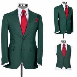 single Breasted Peak Lapel High Quality Men Suits Blazer Green Regular Length 3 Piece Jacket Pants Vest Formal Busin Outfits j1d1#