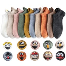 Accessories 20 Pcs=10pairs/lot Cotton Funny Socks Women Kawaii Embroidered Expression Women Socks Happy Cute Socks Candy Colour Skarpetki