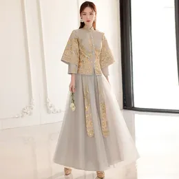 Ethnic Clothing Yourqipao 2024 Chinese Bridesmaid Dress For Women Golden Dresses Traditional Hanfu