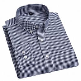 новые рубашки hight-qulity100% Cott с длинными рукавами для мужчин, облегающие повседневные мягкие клетчатые топы с небольшим карманом, одежда в ломаную клетку a4lD #