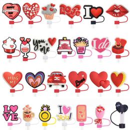 Valentine's Day Multiple Colours 10mm silicone straw cap cover Straw Toppers Cute Reusable Dust Proof Cover drinking straw sleeve