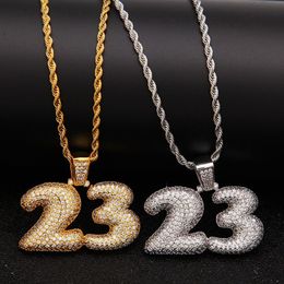 Men Custom bubble letter Number 23 Pendant Necklace Hip Hop Full Iced Out Cubic Zirconia gold sliver CZ Stone268f