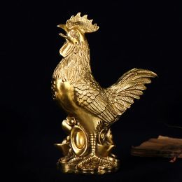 Miniatures Brass Rooster Cock Figurine Statue Chinese Lucky Fengshui Ornament for Home Office Store Desktop Decoration Handmade Crafts