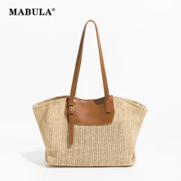 Evening Bags MABULA 2 Pcs Set Straw Tote Bag Large Capacity Handbag Woven Beach Shopper Purse Casual Women Work Shoulder