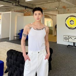summer unique Sexy invisible shoulder strap tank tops for men casual slim Tight fitting O-neck tank tops men size M-XL 240327
