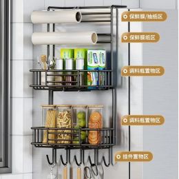 Racks Kitchen Paper Rack Refrigerator Shelf Without Holes Kitchen Spice Rack Multifunctional with Hooks Storage Rack Cline Film Rack