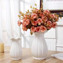 Vases Flower Pot M 12x12x20cm/ S 9x9x15cm Simple Ins Style Dried Flowers Modern Household Tools Ceramic Vase White/blue