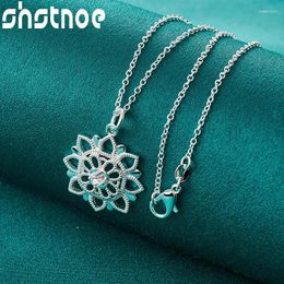 Pendants 40cm-75cm 925 Sterling Silver Chain Zircon Hollow Carved Flower Pendant Necklace For Women Bridal Wedding Party Charm Jewellery