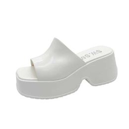 Slippers Womens Platform High Heel Shoes Slide Korean Peeping Wedge Sandals 2024 Summer Fashion New Pump Zapatos H240328AIS7